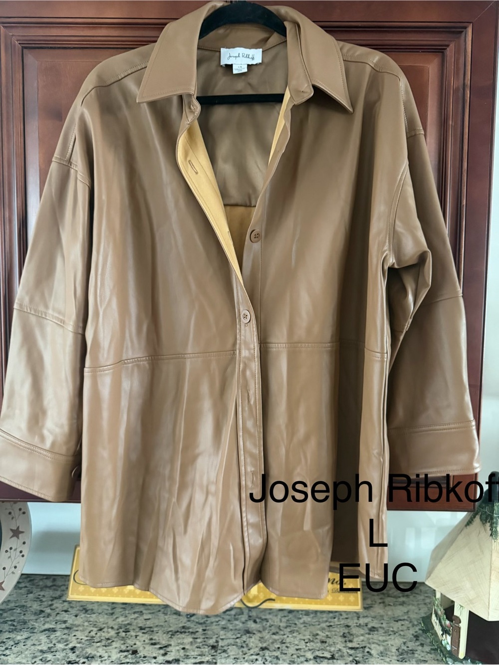 Joseph Ribkoff Tan Leather Button-Front Jacket